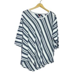 Vince Camuto Asymmetrical Mediterranean Blue Stripe Tunic Top 3/4 Sleeve Size 3X